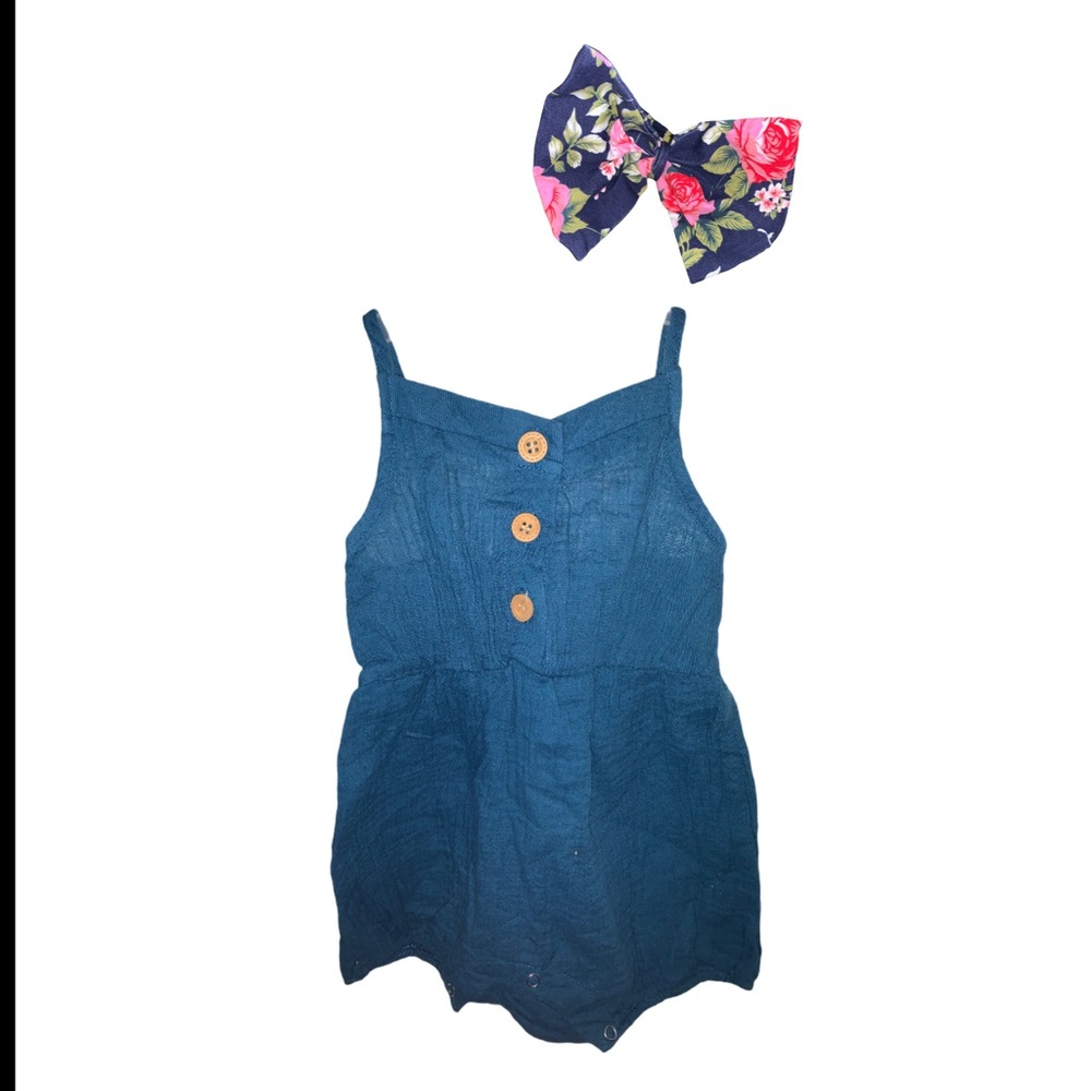 Baby girl romper & bow headband bundle